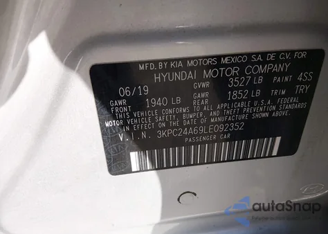 2020 Hyundai Accent Se z USA, uszkodzony, nr VIN 3KPC24A69LE092352